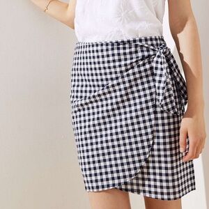 LOFT Navy & White Gingham Mini Wrap Skirt